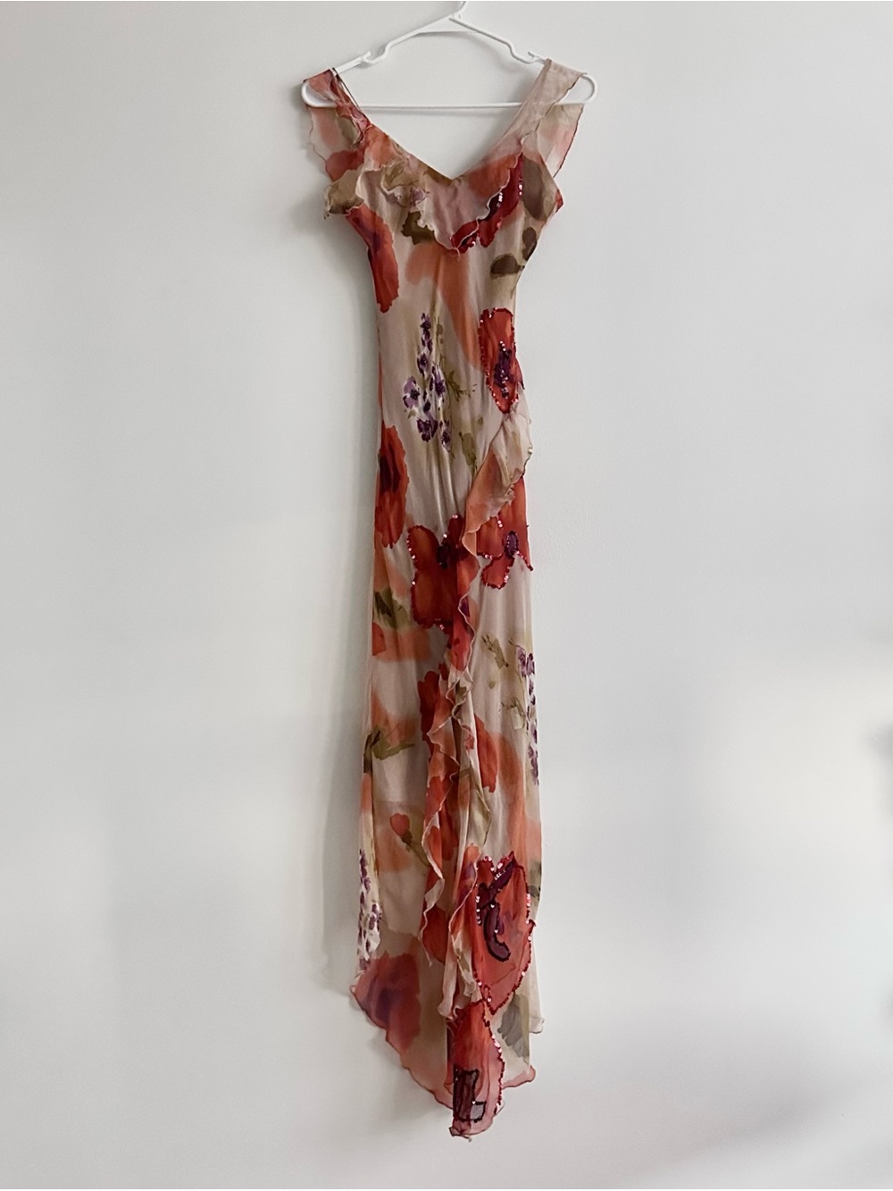 Vintage Y2K Whisper Multicolor Floral Print Silk Chiffon Fairy Midi Dress